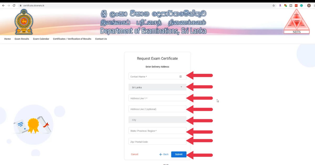 Request Examination Certificates Online Step‑by‑Step Guide - doenets.lk 8 8