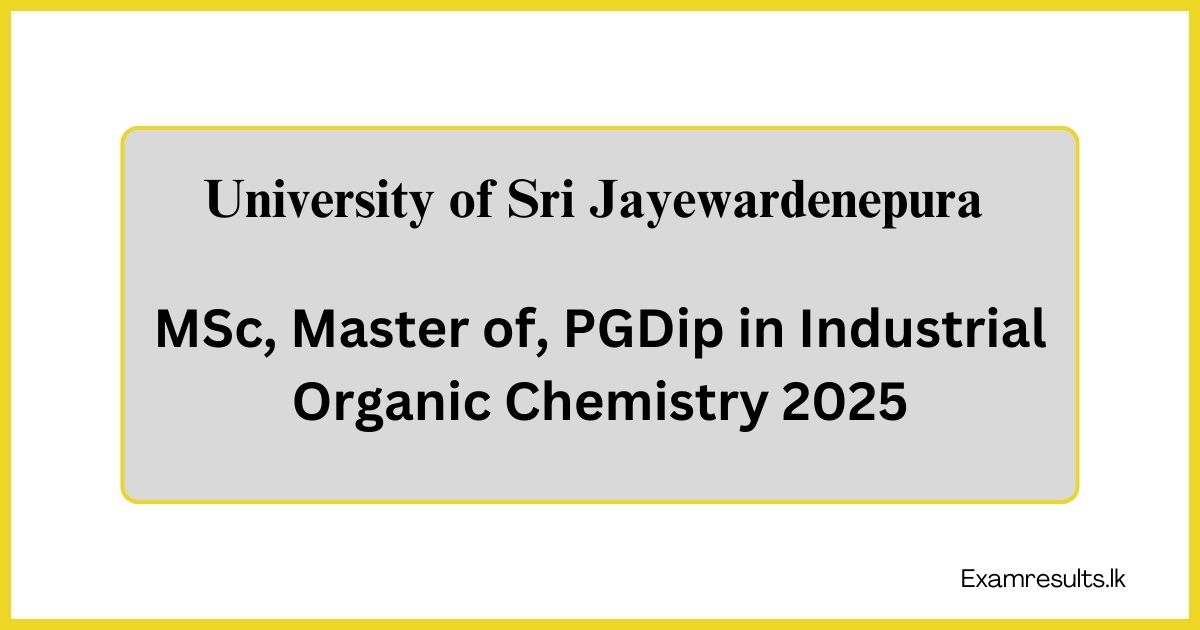 MSc, Master of, PGDip in Industrial Organic Chemistry 2025