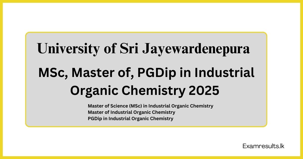 MSc, Master of, PGDip in Industrial Organic Chemistry 2025